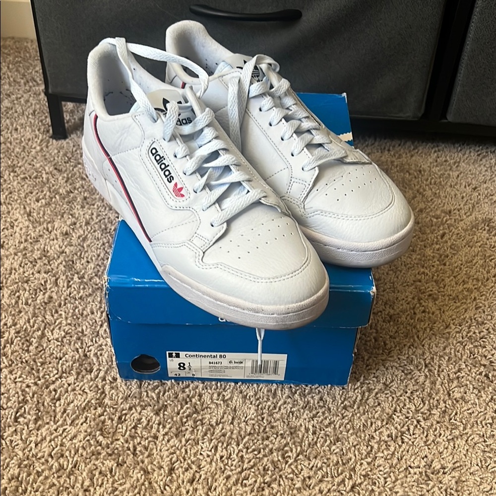 Adidas Men's White and Red Continental 80 Sneakers